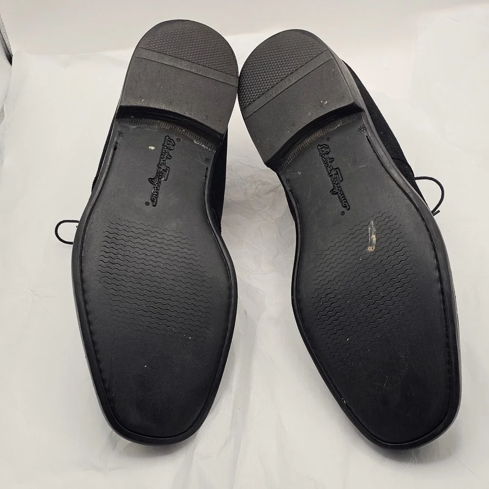 Salvatore Ferragamo Suede Chukka Boots 12 2E Black Lace Up Italy Designer Luxury